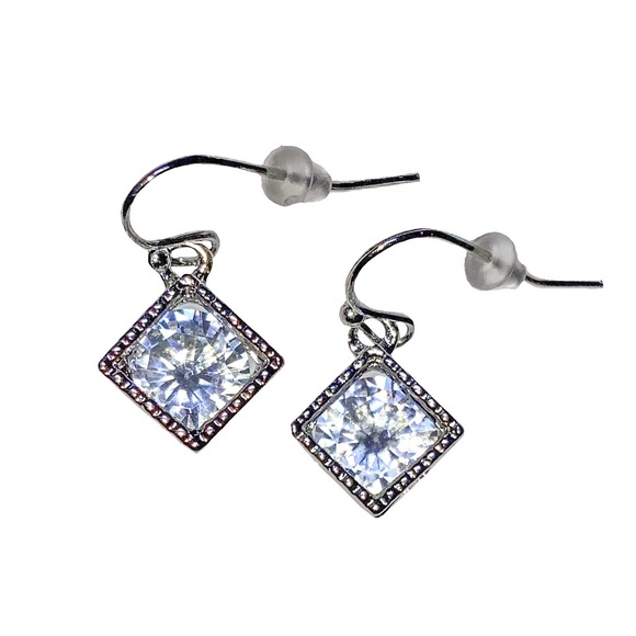 Square Framed Crystal Drop Earrings - Picture 5 of 6